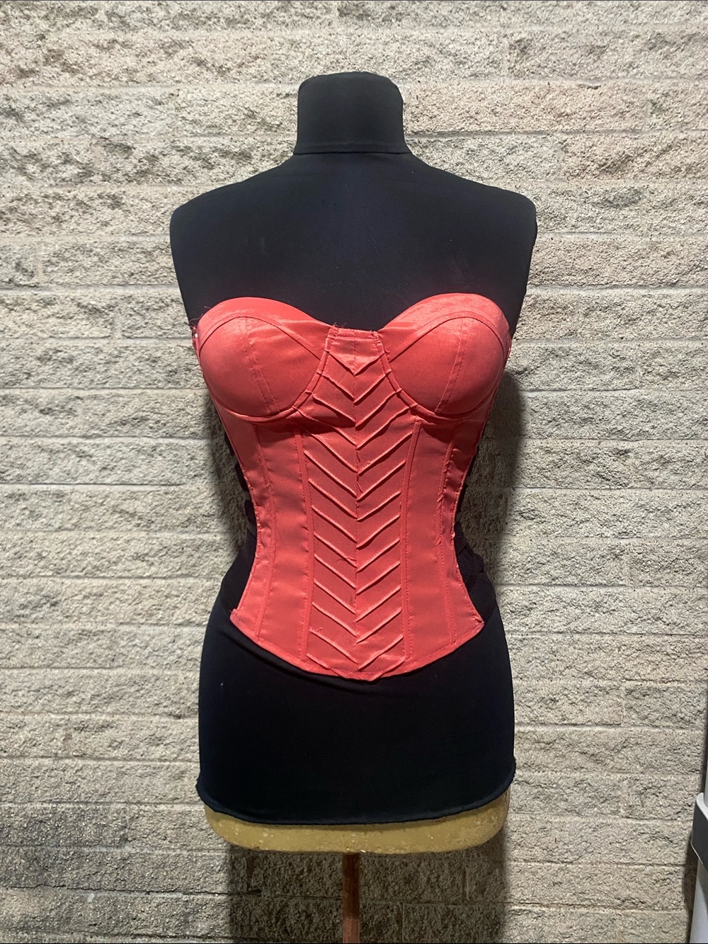 Strapless Coral Corset-Style Satin Camisole Top